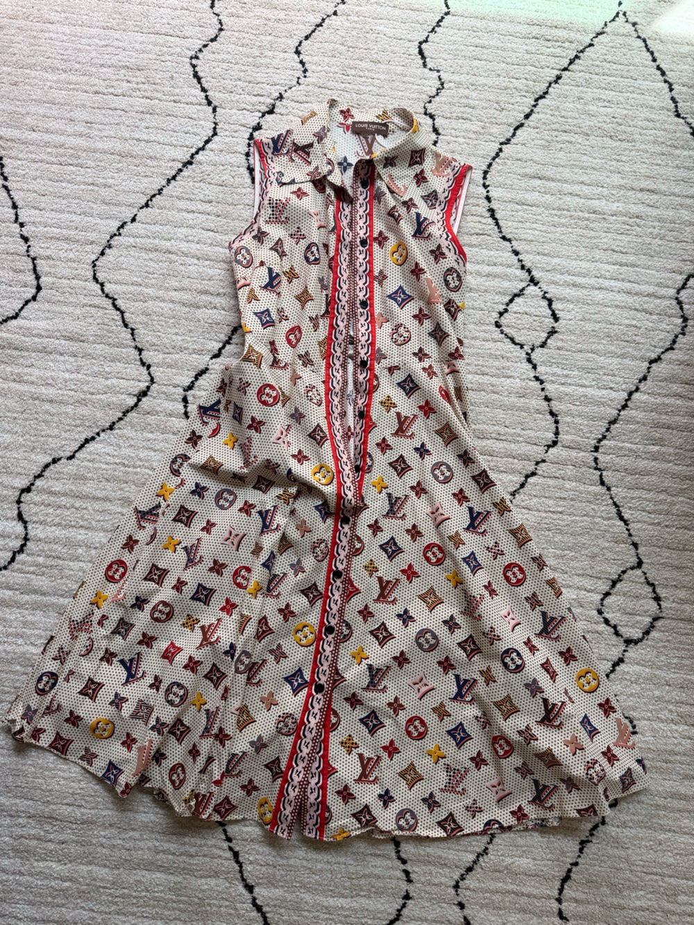 Louis Vuitton Ivory Multicolor Monogram Dress with Red Accents